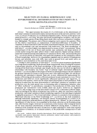 Selection on Floral Morphology and Environmental Determinants of Fecundity in a Hawk Moth-Pollinated Violet'