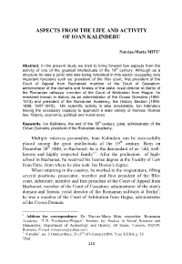 Aspects from the Life and Activity of Ioan Kalinderu