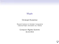 Christoph Koutschan Computer Algebra Systems 18.10.2010