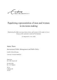 Equalizing Representation of Women and Men in Decision-Making