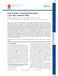 Heat Transfer in Nanofluid Boundary Layer Near Adiabatic Wall