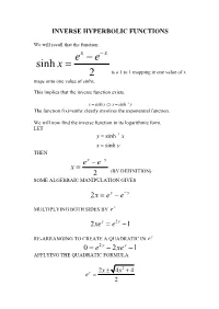 Inverse Hyperbolic Functions