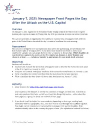 January 7, 2021: Newspaper Front Pages the Day After the Attack on the U.S