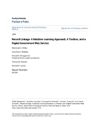 Record Linkage: a Machine Learning Approach, a Toolbox, and a Digital Government Web Service
