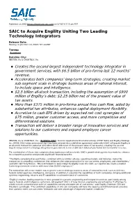 SAIC to Acquire Engility Uniting Two Leading Technology Integrators