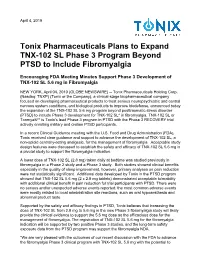 Tonix Pharmaceuticals Plans to Expand TNX-102 SL Phase 3 Program Beyond PTSD to Include Fibromyalgia