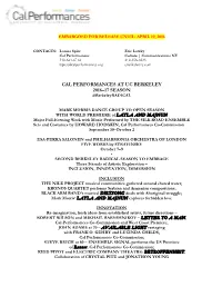 CAL PERFORMANCES at UC BERKELEY 2016–17 SEASON #Berkeleyradical
