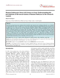 Human Embryonic Stem Cell Science in Iran: Understanding the Perceptions of the Moral Status of Human Embryos in the Research Context
