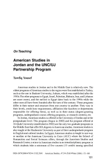 American Studies in Jordan and the UNC/UJ Partnership Program