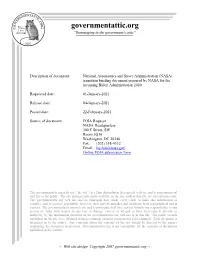 NASA) Transition Briefing Document Prepared by NASA for the Incoming Biden Administration 2020