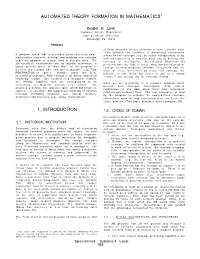 Automated Theory Formation in Mathematics1 1