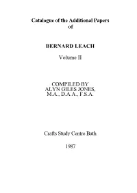 Catalogue of the Additional Papers of Bernard Leach