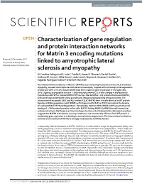 Characterization of Gene Regulation and Protein Interaction Networks for Matrin 3 Encoding Mutations Linked to Amyotrophic Later