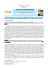 The Role of Input in Second Language Acquisition: an Overview of Four Theories