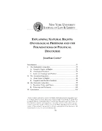 Explaining Natural Rights: Ontological Freedom and the Foundations of Political Discourse
