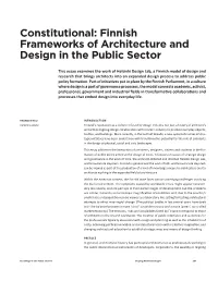 Finnish Frameworks of Architecture and Design in the Public Sector