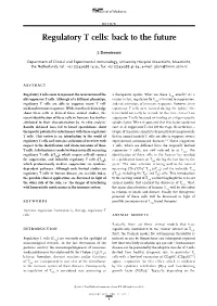 Regulatory T Cells: Back to the Future