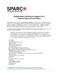 Stakeholders Writing in Support of a Federal Open Access Policy