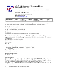 AUMT 1349 Automotive Electronics Theory Course Syllabus: Spring 2017