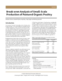 Break-Even Analysis of Small-Scale Production of Pastured Organic Poultry