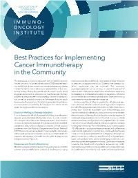 Best Practices for Implementing Cancer Immunotherapy in the Community