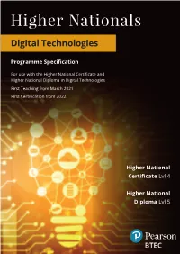 Pearson BTEC Higher National Qualifications in Digital Technologies