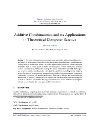 Additive Combinatorics and Its Applications in Theoretical Computer Science