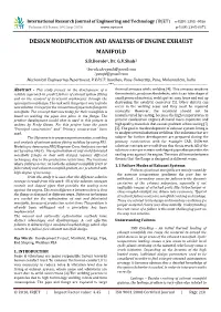 DESIGN MODIFICATION and ANALYSIS of ENGINE EXHAUST MANIFOLD S.B.Borole1, Dr