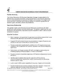 (HR) Business Operations Manager Is Responsible