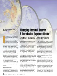 Managing Chemical Hazards & Permissible Exposure Limits