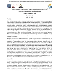 Paper: Is It Worth It? the Economics of Reusable Space Transportation