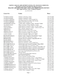 State-Approved Nurse Aide I Training Programs As of 09/01/2021