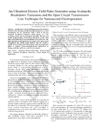 An Ultrashort Electric Field Pulse Generator Using Avalanche Breakdown Transistors and the Open Circuit Transmission Line Techni