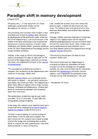 Paradigm Shift in Memory Development 2 August 2010