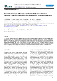 Biosecurity Monitoring of Harmful Algal Bloom (HAB) Species in Western Australian Waters: First Confirmed Record of Alexandrium Catenella (Dinophyceae)