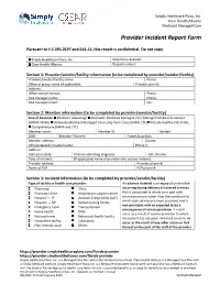 Provider Incident Report Form
