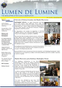 Lumen De Lumine the NEWSLETTER of the MANILA OBSERVATORY