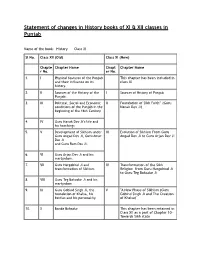 Statement of Changes in History Books of XI & XII Classes in Punjab