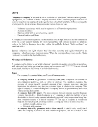 UNIT I Company-A Company Is an Association Or Collection Of