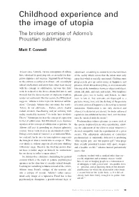 Childhood Experience and the Image of Utopia the Broken Promise of Adorno’S Proustian Sublimations