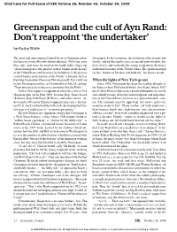 Greenspan and the Cult of Ayn Rand: Don't Reappoint 'The Undertaker'
