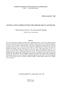 Scintillating Screens Study for Leir/Lhc Heavy Ion Beams