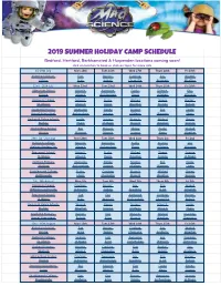 Summer Camp 2019 Schedule