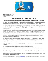 Afc & Nfc Notes 2016 Pro Bowl Players Announced