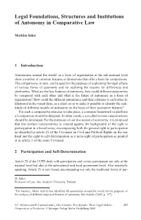 Legal Foundations, Structures and Institutions of Autonomy in Comparative Law