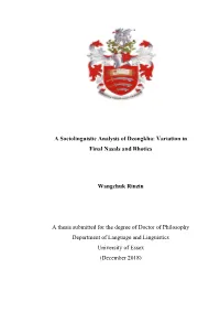 A Sociolinguistic Analysis of Dzongkha: Variation in Final Nasals and Rhotics