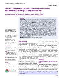 Effects of Prophylactic Ketamine and Pethidine to Control Postanesthetic Shivering: a Comparative Study