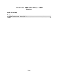 Introduction to Wildland Fire Behavior (S-190) Resources Table of Contents