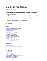 LPSS Summer Reading Revised April 6, 2021