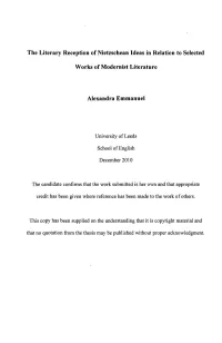 The Literary Reception of Nietzschean Ideas in Relation to Selected